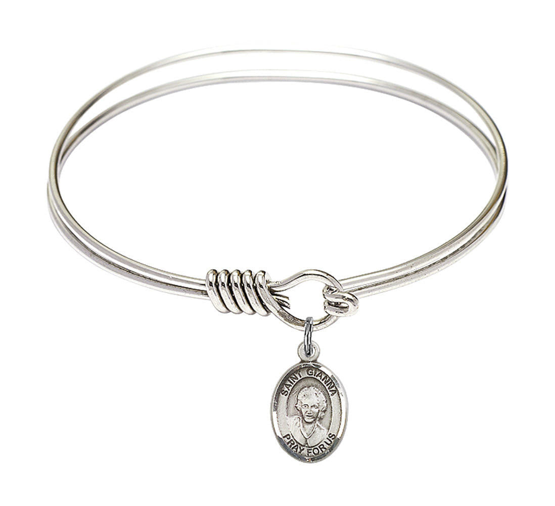 St Gianna Beretta Molla Round Eye Hook Bangle Bracelet - Sterling Silver Charm - 6.25 Inch 9322SS
