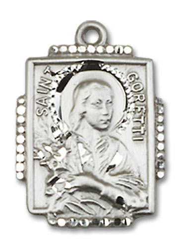 St Goretti Medal - Sterling Silver 3/4 x 1/2 Rectangular Pendant 0804QSS