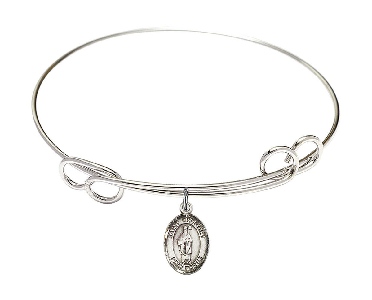 St Gregory The Great Double Loop Bangle Bracelet - Sterling Silver Charm 9048SS