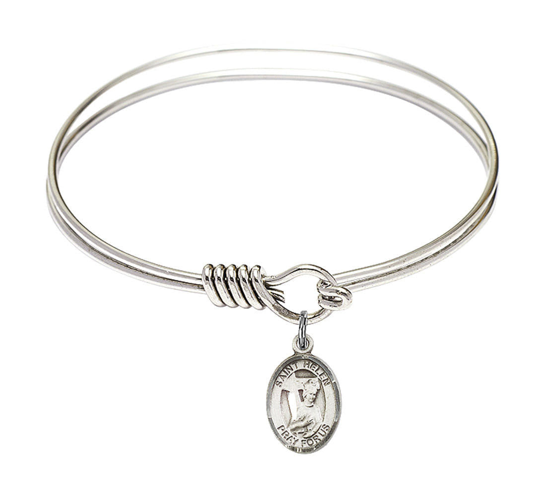 St Helen Round Eye Hook Bangle Bracelet - Sterling Silver Charm - 6.25 Inch 9043SS