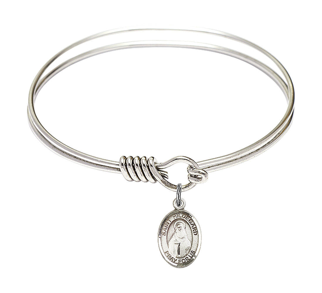St Hildegard Von Bingen Round Eye Hook Bangle Bracelet - Sterling Silver Charm - 6.25 Inch 9260SS