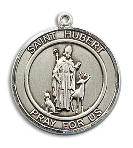 St Hubert of Liege Medal - Sterling Silver Round Pendant 2 Sizes