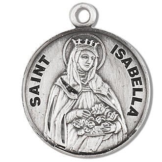 St Isabella Medal - Sterling Silver - On 18 Stainless Chain - Sterling Silver 7/8 x 3/4 Round Pendant