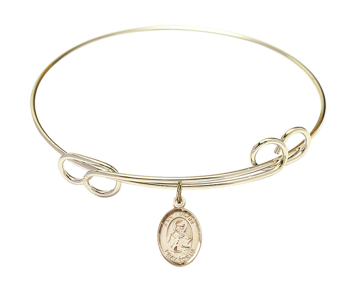 St Isidore of Seville Double Loop Bangle Bracelet - Gold-Filled Charm 9049GF