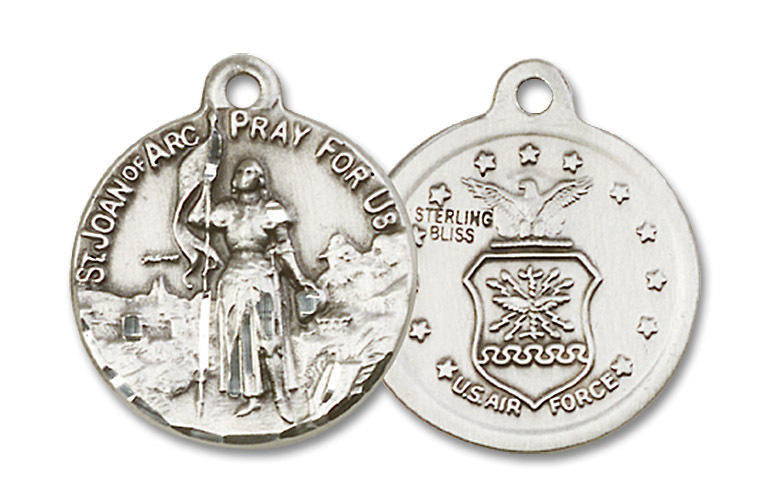 St Joan of Arc Air Force Medal - Sterling Silver 7/8 x 3/4 Round Pendant 0193SS1