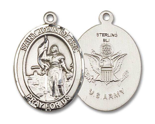 St Joan of Arc Army Medal - Sterling Silver Oval Pendant 3 Sizes
