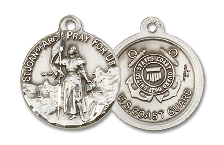 St Joan of Arc Coast Guard Medal - Sterling Silver 7/8 x 3/4 Round Pendant 0193SS3