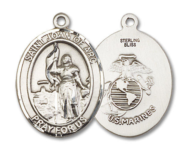 St Joan of Arc Marines Medal - Sterling Silver Oval Pendant 3 Sizes