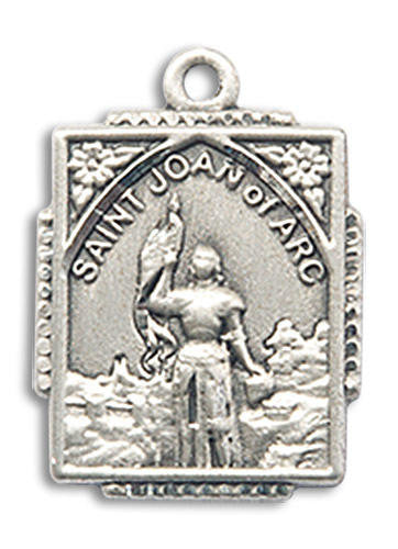 St Joan of Arc Medal - Sterling Silver 3/4 x 1/2 Rectangular Pendant 0804JASS
