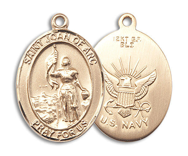 St Joan of Arc Navy Medal - 14kt Gold Oval Pendant 3 Sizes
