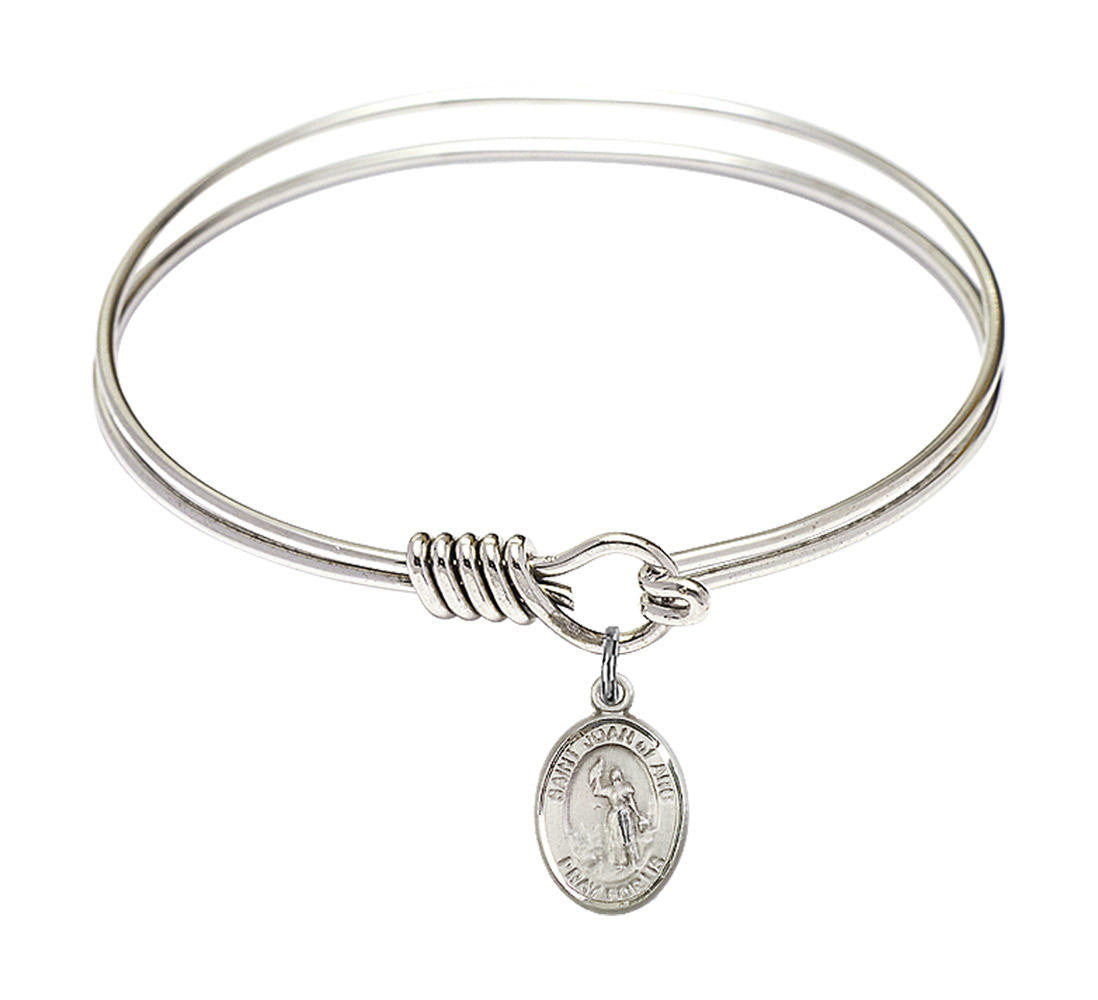 St Joan of Arc Round Eye Hook Bangle Bracelet - Sterling Silver Charm - 6.25 Inch 9053SS