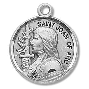 St Joan ofarc Medal - Sterling Silver - On 18 Stainless Chain - Sterling Silver 7/8 x 3/4 Round Pendant