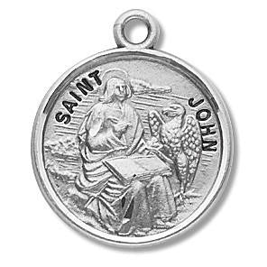 St John Medal - Sterling Silver - On 20 Stainless Chain - Sterling Silver 7/8 x 3/4 Round Pendant
