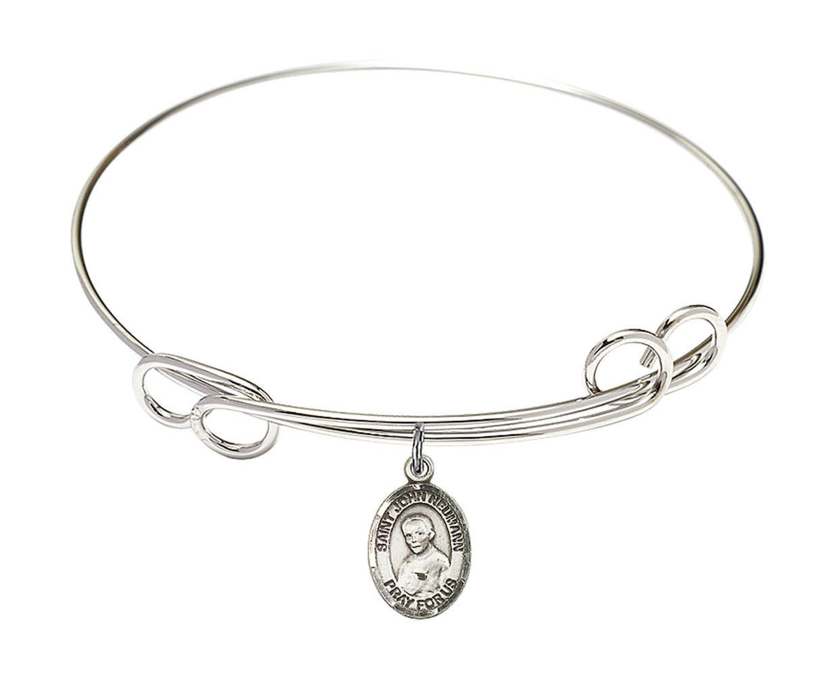 St John Neumann Double Loop Bangle Bracelet - Sterling Silver Charm 9204SS