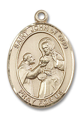 St John of God Medal - 14kt Gold Oval Pendant 3 Sizes