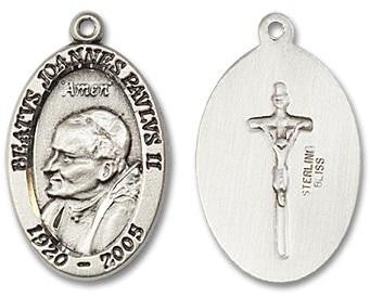 St John Paul II Ora Pro Nobis Medal - Sterling Silver 7/8 x 1/2 Oval Pendant 4123PJPSS