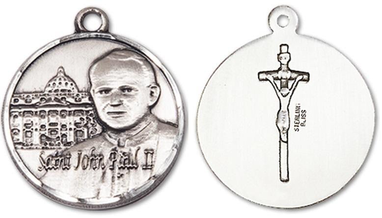 St John Paul II Vatican Medal - Sterling Silver 3/4 x 3/4 Round Pendant 1003SS
