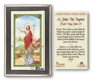 St. John The Baptist Medal With Prayer Card - Sterling Silver 1" x 3/4" Oval Pendant (PC7054SS)