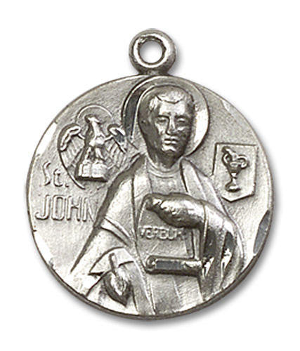 St John The Evangelist Medal - Sterling Silver 3/4 x 5/8 Round Pendant 4231SS