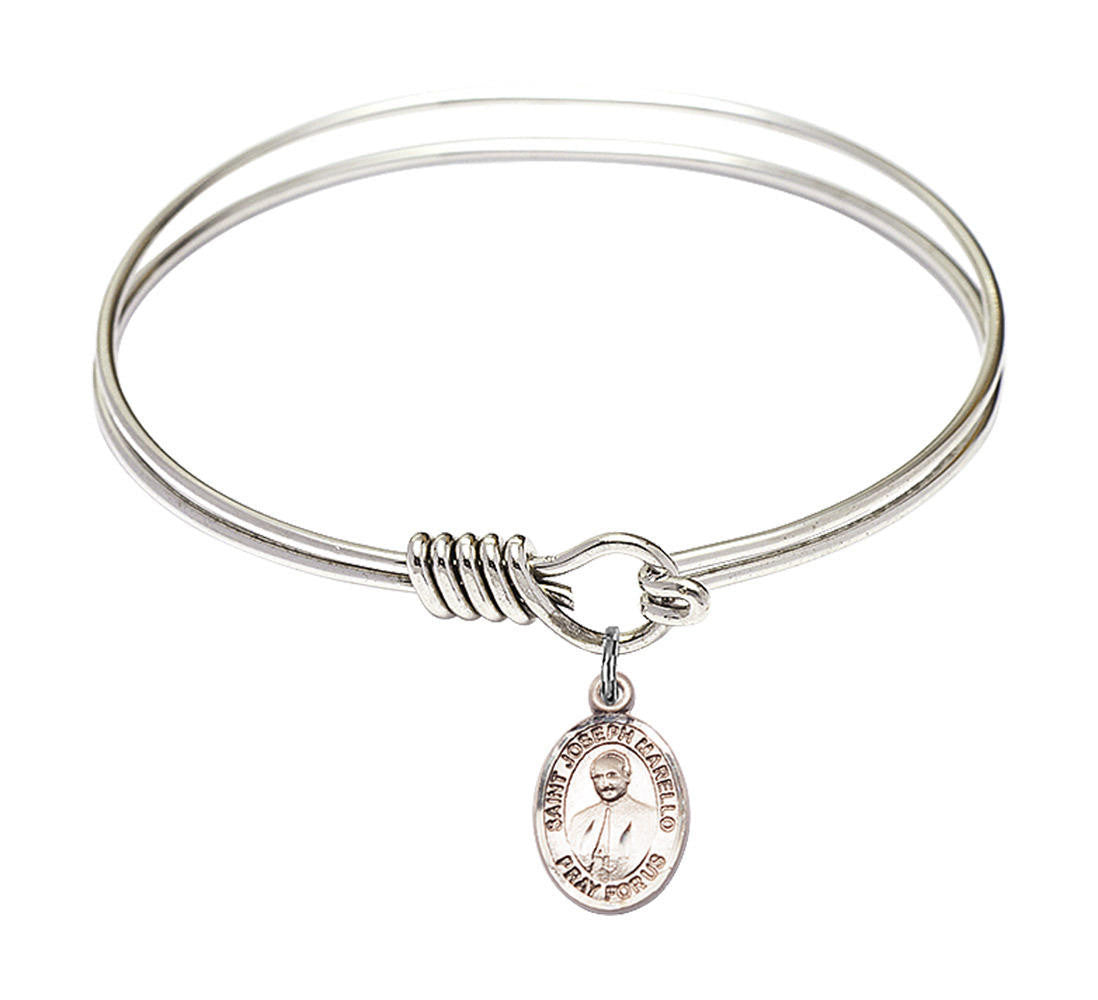 St Joseph Marello Round Eye Hook Bangle Bracelet - Sterling Silver Charm - 6.25 Inch 9430SS