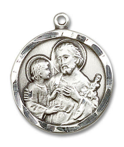 St Joseph Medal - Sterling Silver 7/8 x 3/4 Round Pendant 4140SS