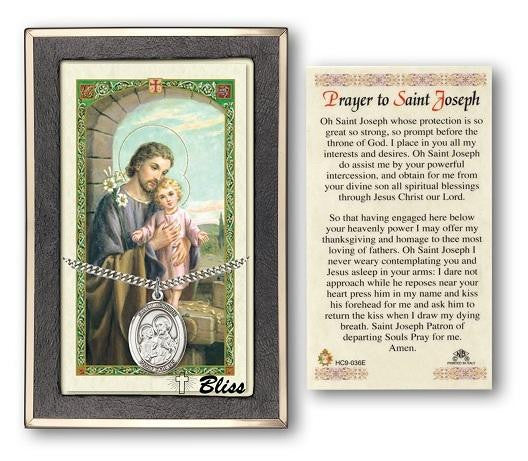 St Joseph Medal With Prayer Card - Sterling Silver 1 x 3/4 Oval Pendant PC7058SS