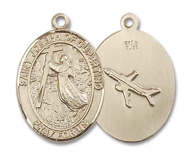 St Joseph of Cupertino Pilot Medal - 14kt Gold Oval Pendant 3 Sizes