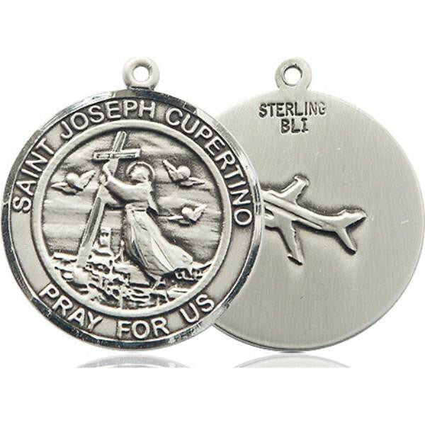 St Joseph of Cupertino Pilot Medal - Sterling Silver Round Pendant 2 Sizes