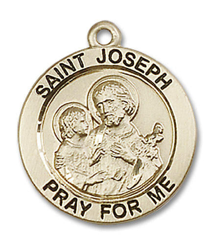 St Joseph Patron St Medal - 14kt Gold 3/4 x 3/4 Round Pendant 4055