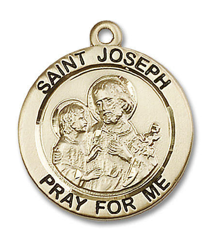 St Joseph Patron St Medal - 14kt Gold 7/8 x 7/8 Round Pendant 4079