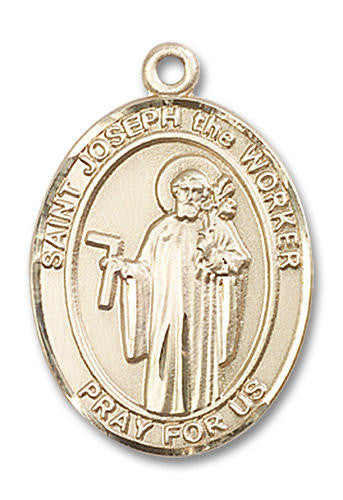 St Joseph The Worker Medal - 14kt Gold Oval Pendant 3 Sizes