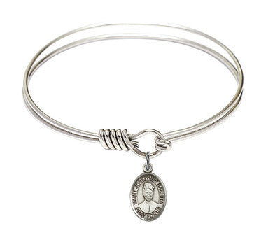 St. Josephine Bakhita Round Eye Hook Bangle Bracelet - Sterling Silver Charm - 6.25 Inch (9360SS)