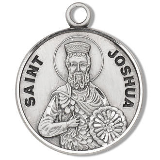 St. Joshua Medal - Sterling Silver - On 20" Stainless Chain - Sterling Silver 7/8" x 3/4" Round Pendant