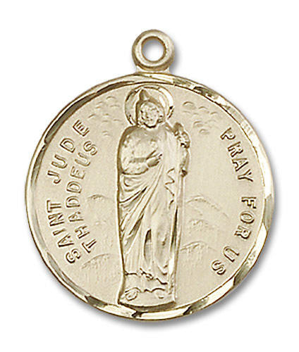 St Jude Medal - 14kt Gold 7/8 x 3/4 Round Pendant 0701J
