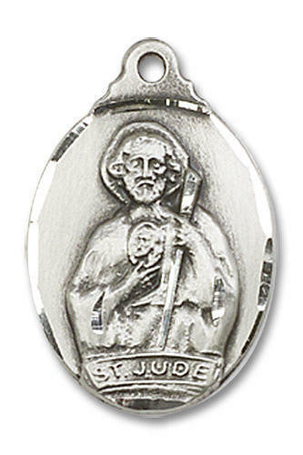 St Jude Medal - Sterling Silver 7/8 x 1/2 Oval Pendant 0599JSS