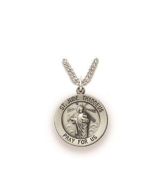 St Jude Necklace - Sterling Silver Medal On 20 Stainless Chain SM0225SH