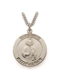 St Jude Necklace - Sterling Silver Round Medal On 24 Stainless Chain SM8207SH