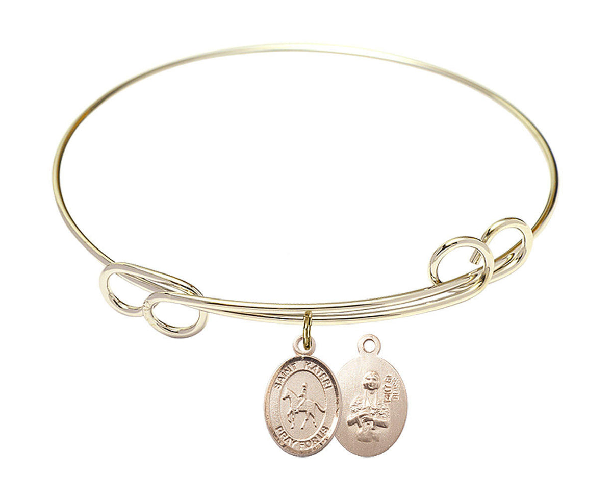 St Kateri - Equestrian Double Loop Bangle Bracelet - Gold-Filled Charm