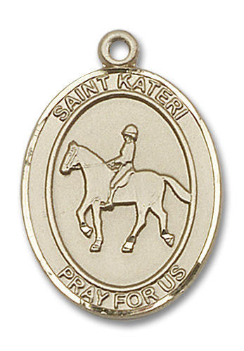 St Kateri-Equestrian Medal - 14kt Gold Oval Pendant 3 Sizes