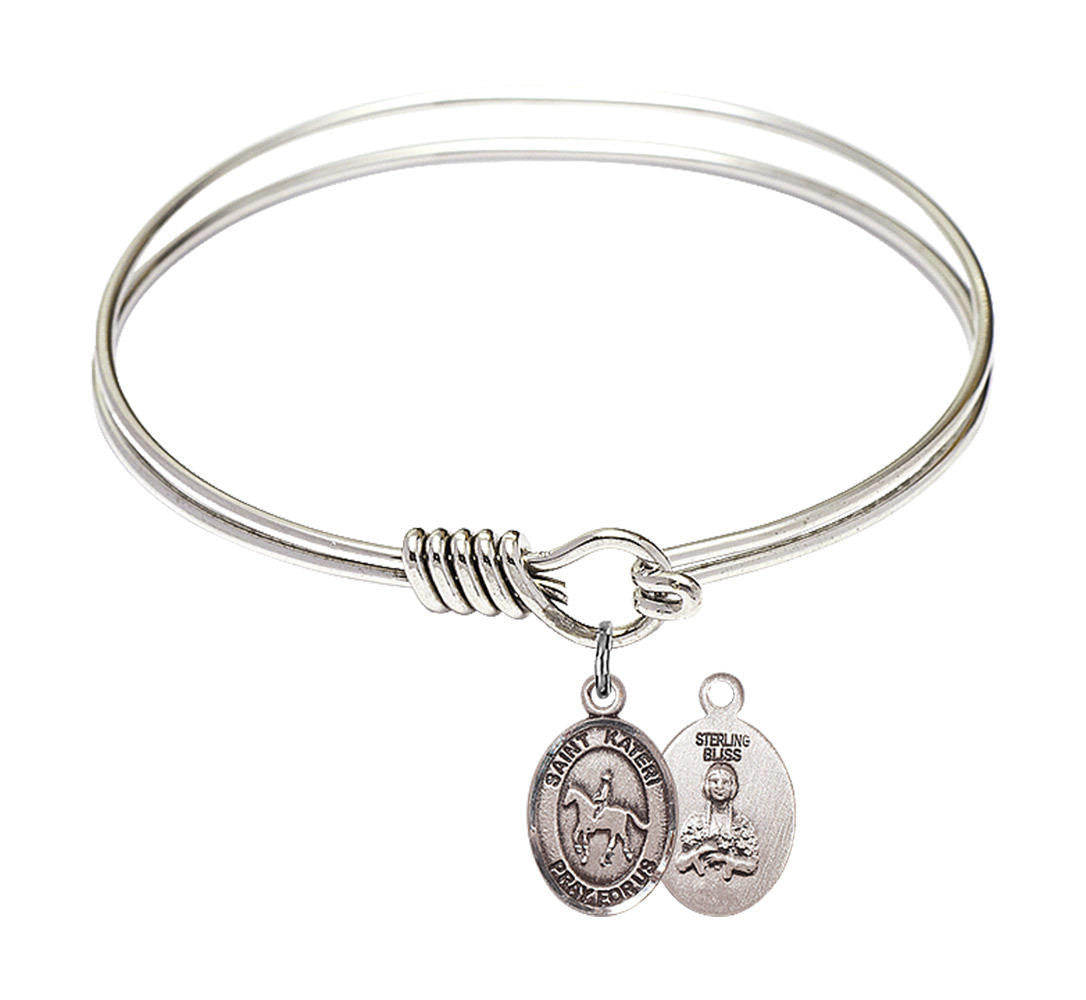 St Kateri - Equestrian Round Eye Hook Bangle Bracelet - Sterling Silver Charm - 6.25 Inch 9182SS