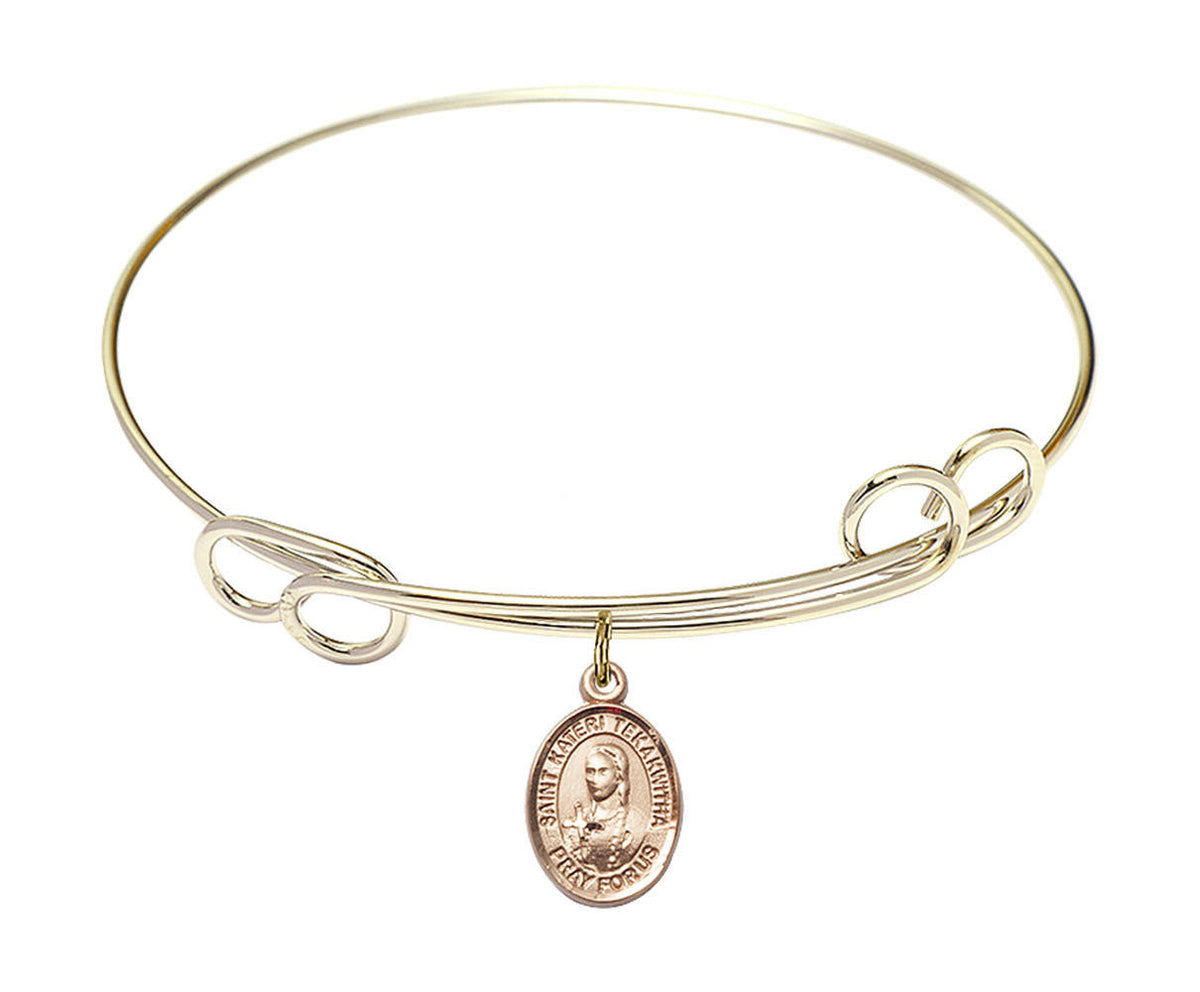 St Kateri Tekakwitha Double Loop Bangle Bracelet - Gold-Filled Charm 9438GF
