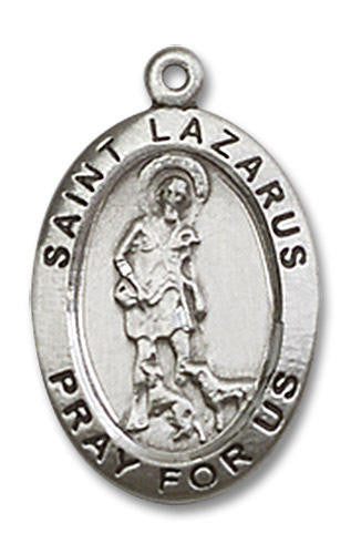 St Lazarus Medal - Sterling Silver 3/4 x 1/2 Oval Pendant 3990SS