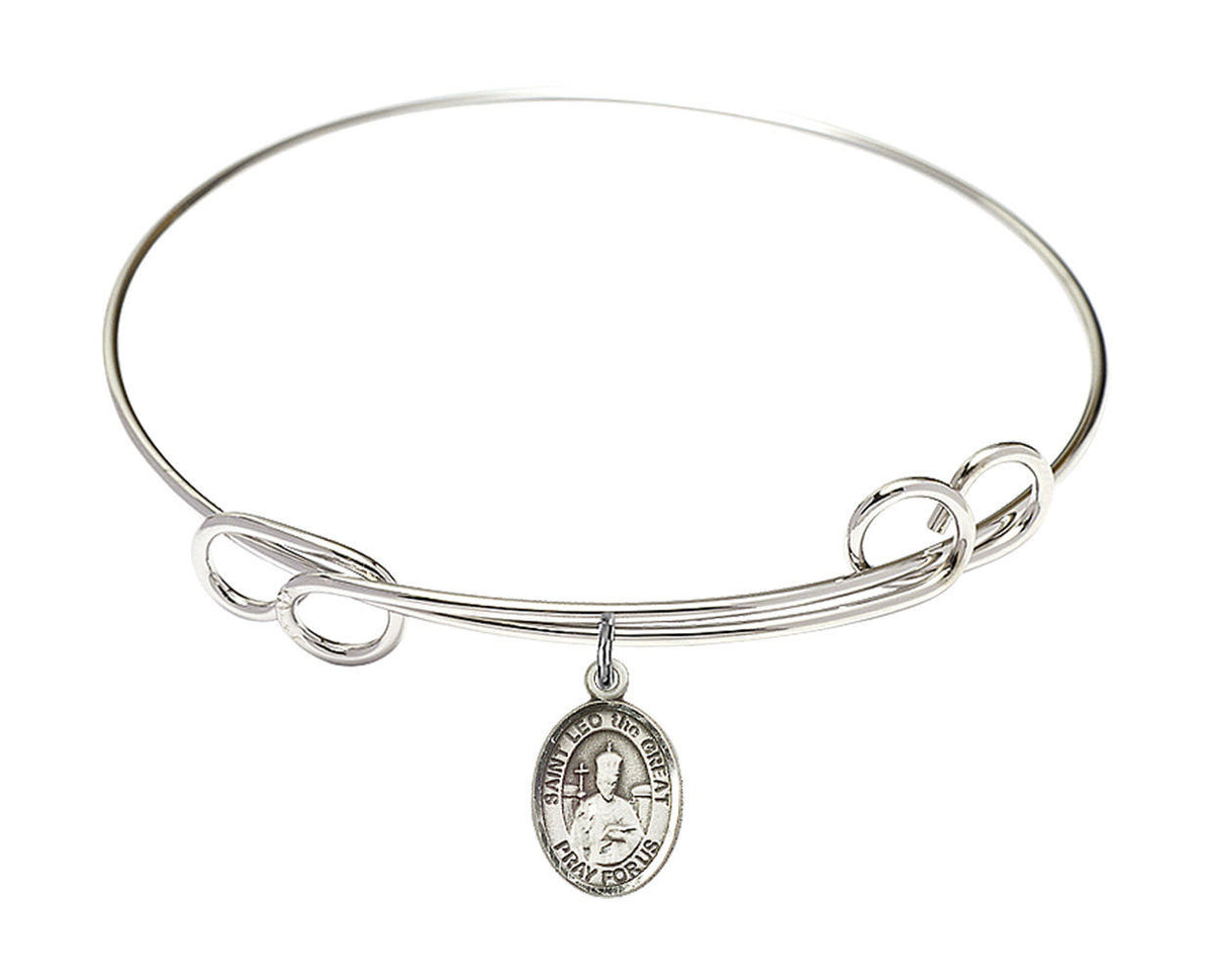 St Leo The Great Double Loop Bangle Bracelet - Sterling Silver Charm 9120SS