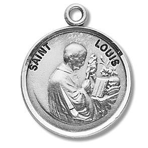 St Louis Medal - Sterling Silver - On 20 Stainless Chain - Sterling Silver 7/8 x 3/4 Round Pendant