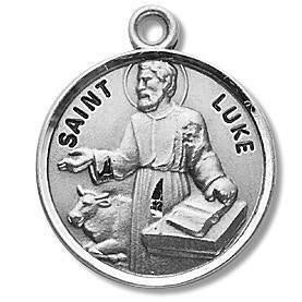 St Luke Medal - Sterling Silver - On 20 Stainless Chain - Sterling Silver 7/8 x 3/4 Round Pendant