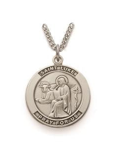 St Luke Necklace - Sterling Silver Round Medal On 24 Stainless Chain SM8409SH