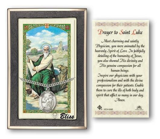 St Luke The Apostle Medal With Prayer Card - Sterling Silver 1 x 3/4 Oval Pendant PC7068SS