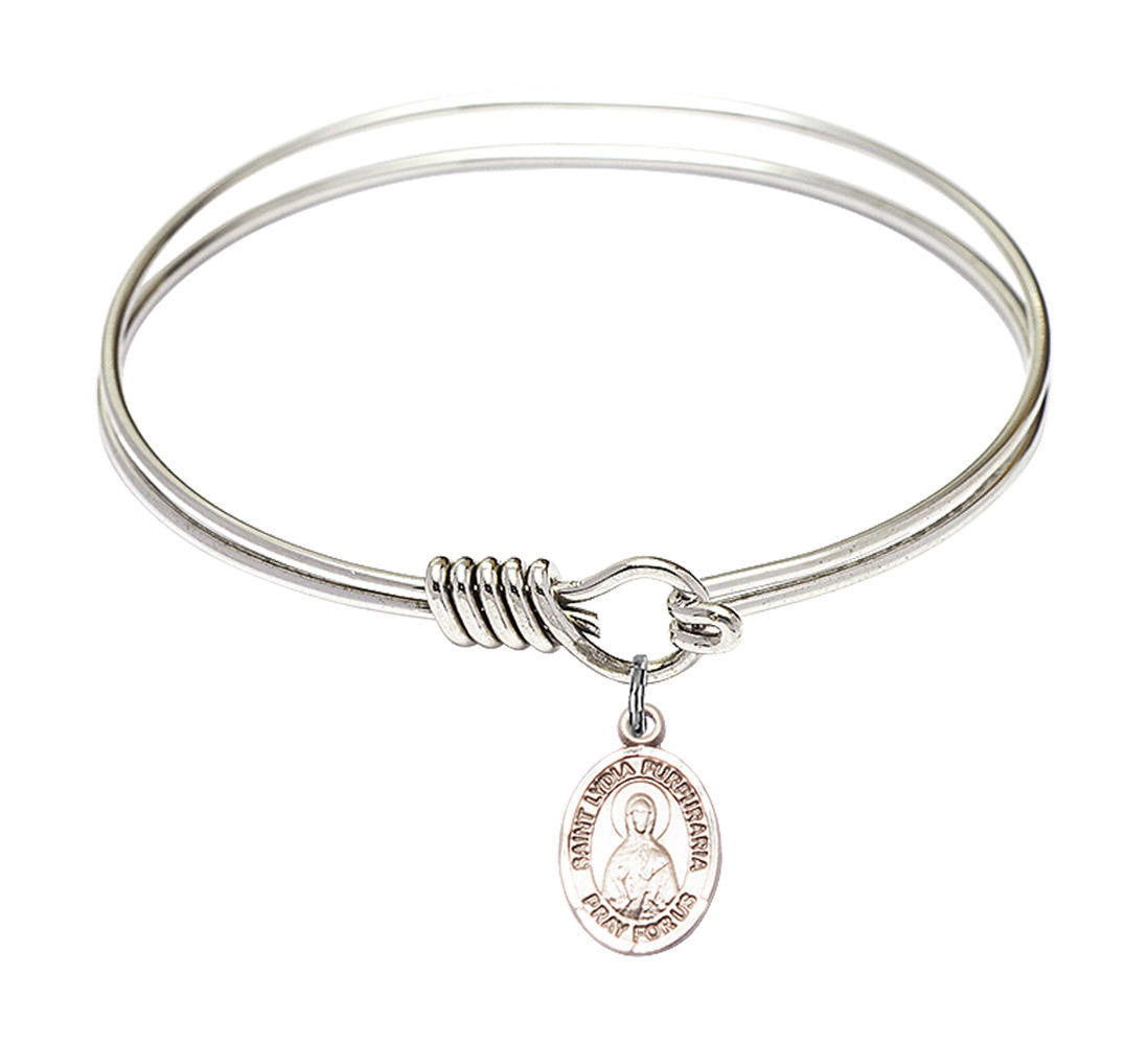 St Lydia Purpuraria Round Eye Hook Bangle Bracelet - Sterling Silver Charm - 6.25 Inch 9411SS