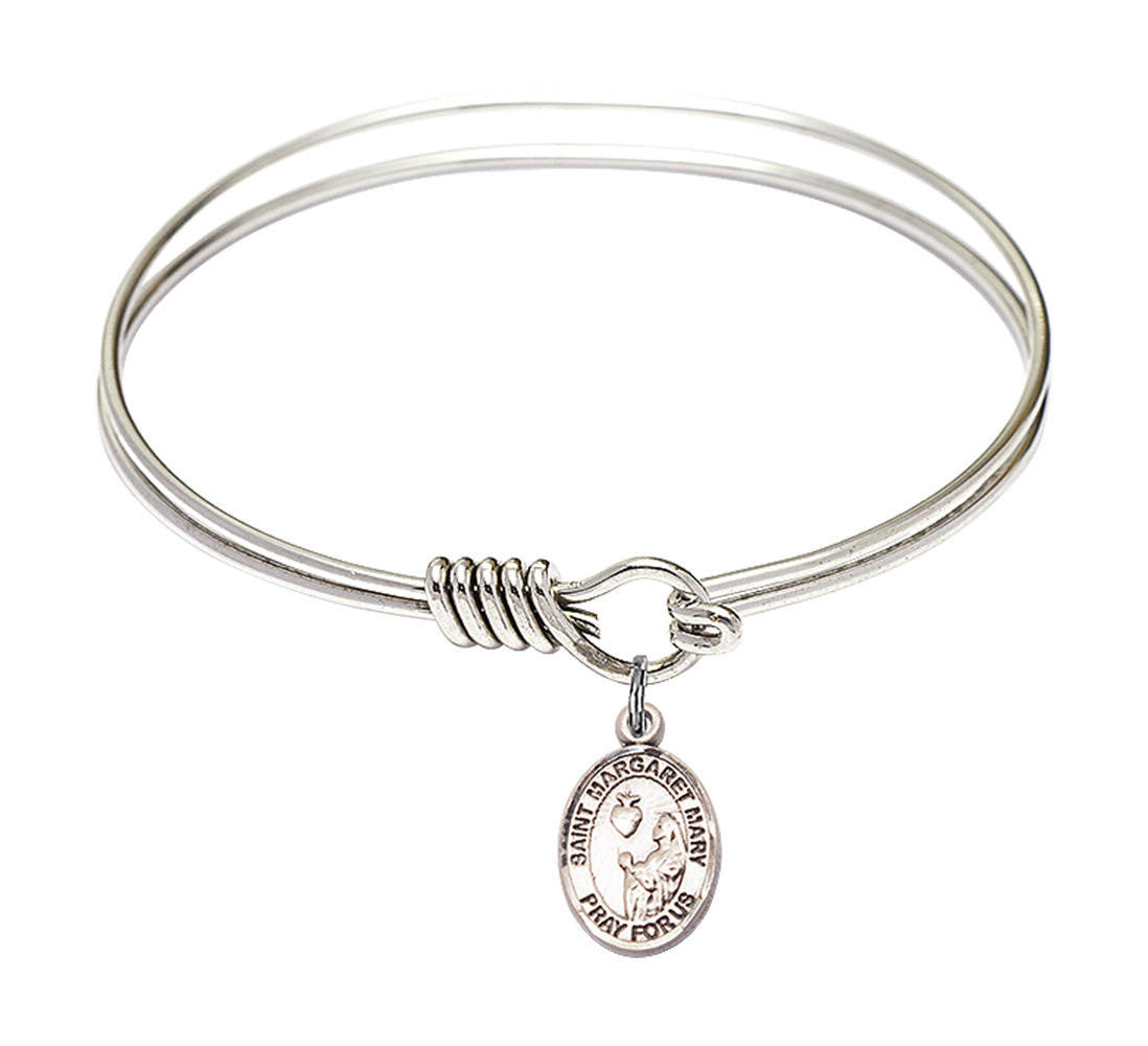 St Margaret Mary Alacoque Round Eye Hook Bangle Bracelet - Sterling Silver Charm - 6.25 Inch 9420SS