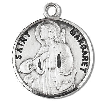 St Margaret Medal - Sterling Silver - On 18 Stainless Chain - Sterling Silver 7/8 x 3/4 Round Pendant